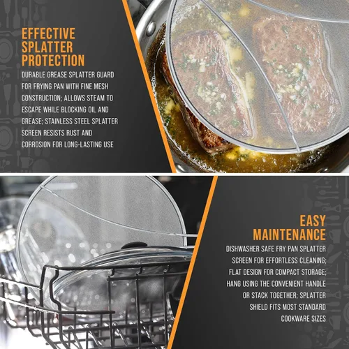 Vista 5 de U.S. Kitchen Supply Protector de salpicaduras de acero inoxidable de 13 pulgadas, cubierta de malla fina, grasa y aceite, pantalla de salpicaduras