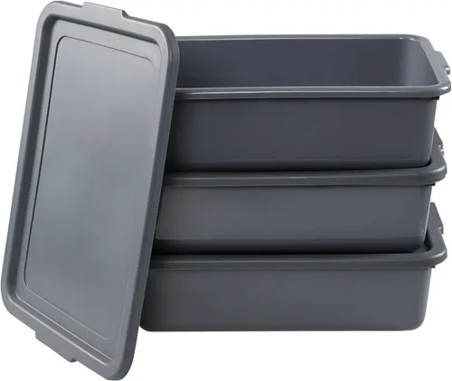 Vista 6 de Ggbin Bañera de autobús comercial de 13 L con tapa, 3 paquetes, lavabo gris para restaurante