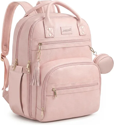 Vista 10 de ROSEGIN Mochila para pañales de cuero vegano de alta calidad con cambiador impermeable, cremalleras reforzadas y sin olor, organizador profesional