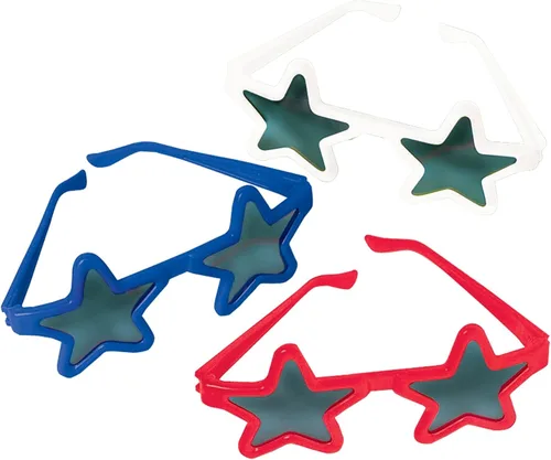 Vista 3 de Amscan Star - Accesorio para disfraz de gafas de sol, 5 34 pulgadas x 9 12 pulgadas, rojoazulblanco-12 piezas