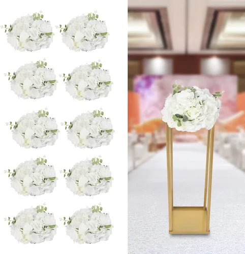 Vista 7 de 10 bolas de flores falsas de 11.8 pulgadas de diámetro, arreglos artificiales de rosas blancas para centros de mesa de boda, decoración de mesa