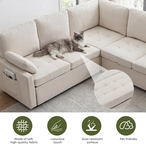 Vista 8 de Huatean Home Sofá extraíble de 105 pulgadas con almacenamiento, sofá cama, sofá modular en forma de U de 7 asientos para sala de estar, sofá modular