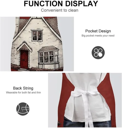 Vista 6 de MUSM Apron for Adults - 27.6 X 31.5 Inch, Heavy-Duty Polyester Aprons with Two Large Pockets, Waterproof White Line House Kitchen Apron for Cooking
