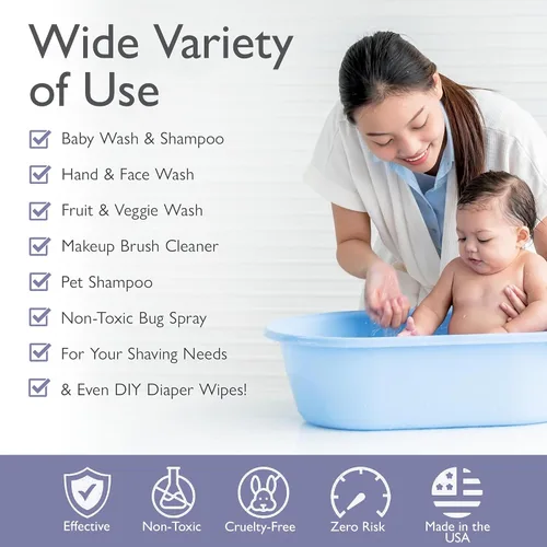 Vista 6 de SoCal Suds & Company Champú y gel de baño orgánico 2 en 1 para bebés y gel de baño, jabón de Castilla, jabón corporal suave y champú para pieles
