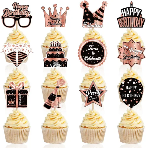 Vista 10 de 48 piezas de suministros de fiesta de cumpleaños boho, decoración de cupcakes boho para fiesta de cumpleaños, suministros de decoración de pasteles