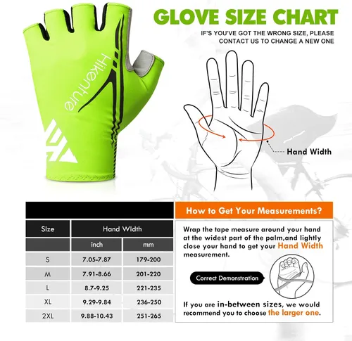 Vista 3 de Hikenture Guantes de ciclismo para hombre, guantes de bicicleta, guantes de ciclismo acolchados de 0.197in, guantes de bicicleta de medio dedo