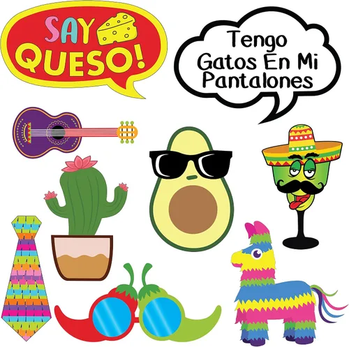 Vista 6 de Accesorios para cabina de fotos Fiesta - 40 piezas - Suministros para fiestas mexicanas del Cinco de Mayo, decoraciones y regalos