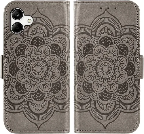 Vista 5 de Asuwish Funda de teléfono para Samsung Galaxy A04e con protector de pantalla de vidrio templado y soporte de cuero para tarjetas de crédito con Gris