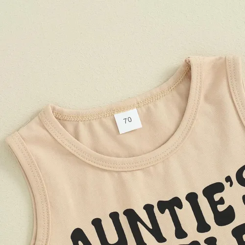 Vista 59 de Ropa de bebé niño sin mangas + pantalones cortos con estampado a rayas con bolsillos, 2 piezas de trajes de verano