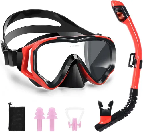 Vista 23 de Juego de esnórquel para niños, juego de máscara de esnórquel seca completa para adultos, protección antivaho, unisex, vista panorámica HD