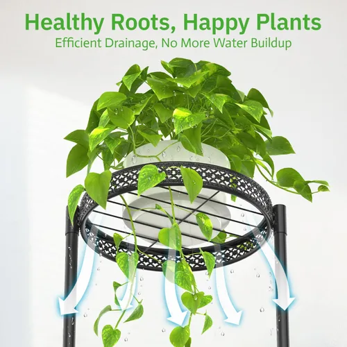Vista 7 de Oppro - Soporte para plantas de interiores y exteriores, estante de metal de 3 niveles para macetas, soporte alto para múltiples plantas en esquina