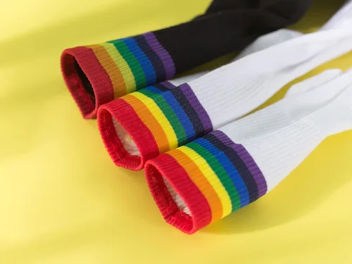 Vista 5 de MR.KM 6 pairs High Ankle Cotton Crew Casual Stripes Socks,Black&White Striped,Rainbow Pride For Men&Women, Compression