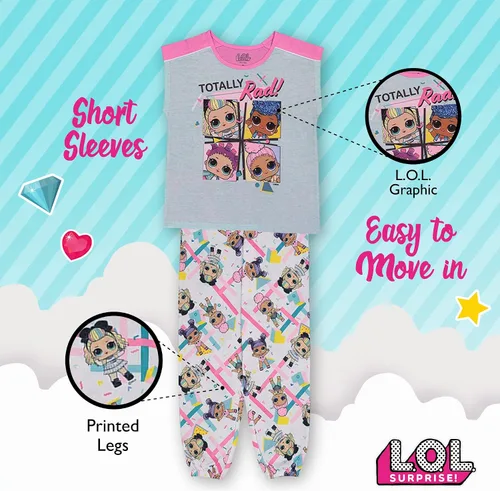 Vista 4 de L.O.L. Surprise! Conjunto de pijama de 3 piezas para niña, suave y lindo para niñas
