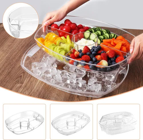 Vista 2 de IVYHOME Bandeja para servir hielo de frutas, bandeja de verduras refrigeradas, plato de cóctel de camarones, plato para servir aperitivos