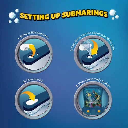 Vista 4 de CLAWSOME! Submarings - Juego de agua portátil Mini anillo oceánico retro para lanzar juguetes STEM para adultos, niñas y niños de 6 a 12 años