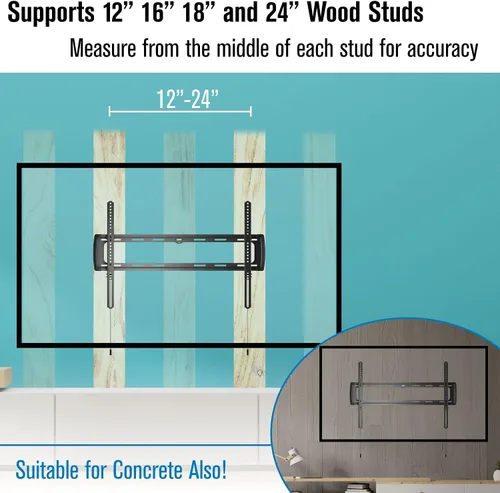 Vista 5 de ProMounts Soporte de pared para TV plano o fijo de alta calidad para pantallas de 37 a 110 pulgadas, soporta instalación de nivel de poste de 143