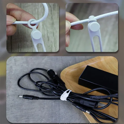Vista 8 de 18 correas de silicona para cables organizadores para guardar auriculares, cables de carga de teléfono, bridas de cables altamente elásticas