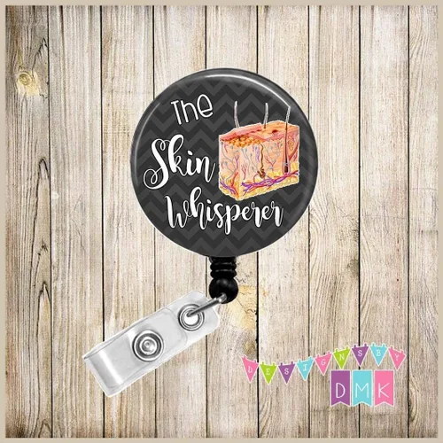 Vista 2 de Dermatologist - The SKIN Whisperer - Black Chevron - Button Badge Reel - BR0428