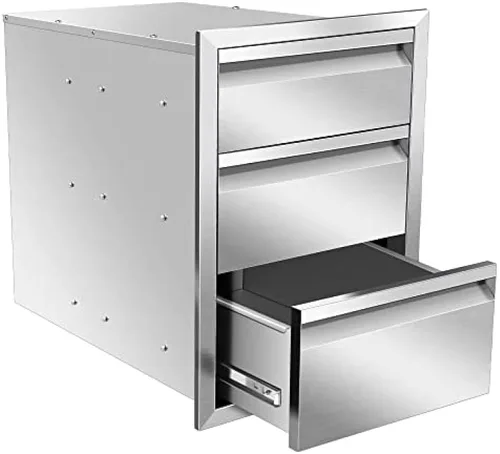Vista 8 de Cajones de cocina para exteriores, cajones de acceso dobles para barbacoa con mango de acero inoxidable, cajones de isla para cocinas al aire libre