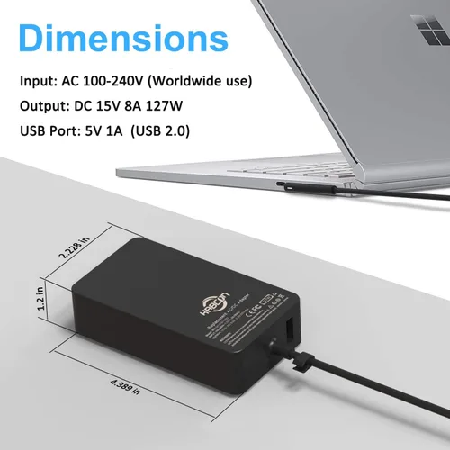 Vista 6 de Cargador de 127 W para Microsoft Surface Book 3 2 1, Surface Laptop 7 6 5 Go2 Studio Go 4 3 2 1, Surface Pro 11 10 9 8 7+ X 7 6 5 4 3, Surface Go 3