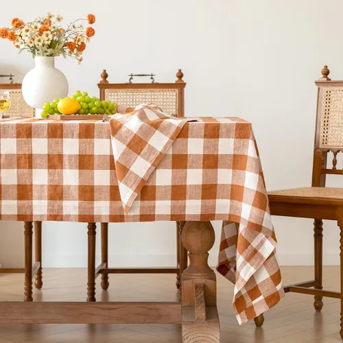 Vista 58 de Linen World - Mantel de lino de otoño de 90 x 60 pulgadas, mantel rectangular lavable de lino francés para comedor, al aire libre, bodas