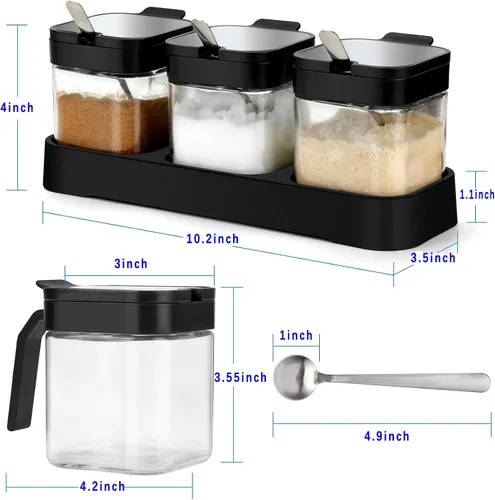 Vista 6 de Mlici Contenedor de especias para condimentos con tapas y cucharas, recipientes de vidrio transparente de 8.6 onzas, contenedor de condimentos