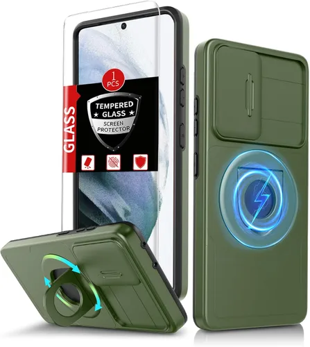 Vista 23 de Funda para Samsung Galaxy S21 FE con 2 protectores de pantalla de vidrio templado, funda con función atril para Samsung Galaxy S21FE con cubierta