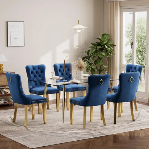 Vista 94 de Baysitone Juego de mesa de comedor de cristal de 51 pulgadas para 4, juego de 5 piezas de comedor moderno, mesa de cocina rectangular de vidrio