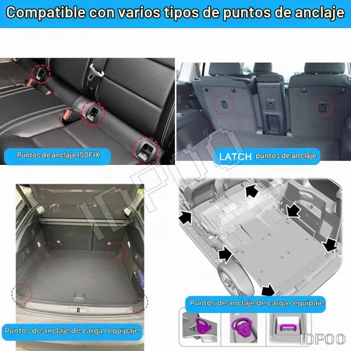 Vista 6 de Correas de arnés para fijar el asiento del perro de mascotas, equipaje de coche con bloqueo de gancho, conector de anclaje de interfaz Isofix