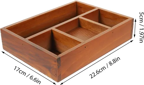 Vista 2 de SOIMISS Bandeja organizadora de maquillaje de madera, compartimento rectangular vintage, caja de almacenamiento de cosméticos con 4 rejillas