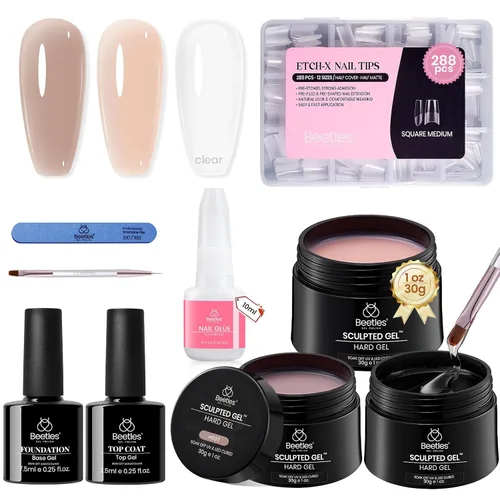 Vista 25 de Beetles Kit de Gel Duro para Uñas Clásico Neutro 3 Colores 9 en 1 Extensión de Uñas Esculpido de Alta Dureza para Profesionales de Salón Gel