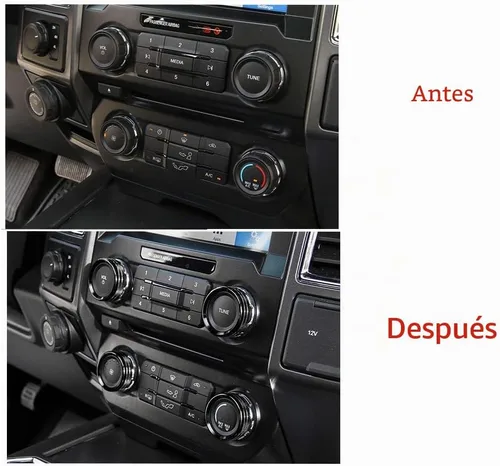 Vista 6 de Para interruptores de aire acondicionado F150, perilla de CA VOL, botón de anillo para Ford F150 XLT 2015 2016 2017 2018 2019, aluminio negro, 4