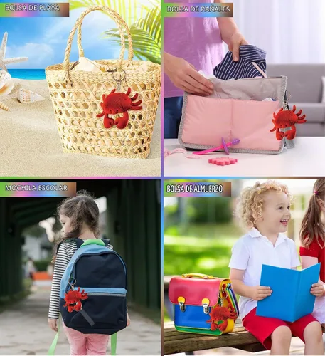 Vista 4 de Puzzled Llavero de peluche de cangrejo rojo, juguete de animal suave con dije de cangrejo de la vida oceánica, bonito accesorio de juguete
