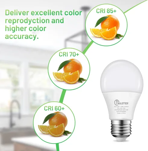 Vista 4 de Bombilla LED A19, bombilla LED equivalente a 75 W, 11 W 2700 K luz blanca cálida, 1100 lúmenes, bombillas no regulables, CRI 85+, sin parpadeo