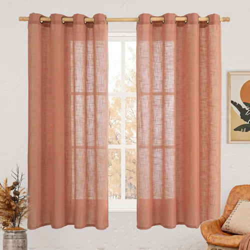 Vista 220 de LAMIT Cortinas de lino marrón caramelo para sala de estar, 84 pulgadas, de lino sintético, texturizado, filtrante de luz, paneles de privacidad