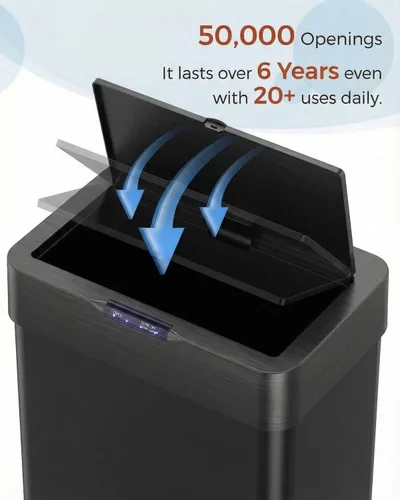 Vista 9 de TLSUNNY Cubo de basura automático sin contacto con sensor de movimiento de 13.2 galones, contenedor inteligente de acero inoxidable cepillado