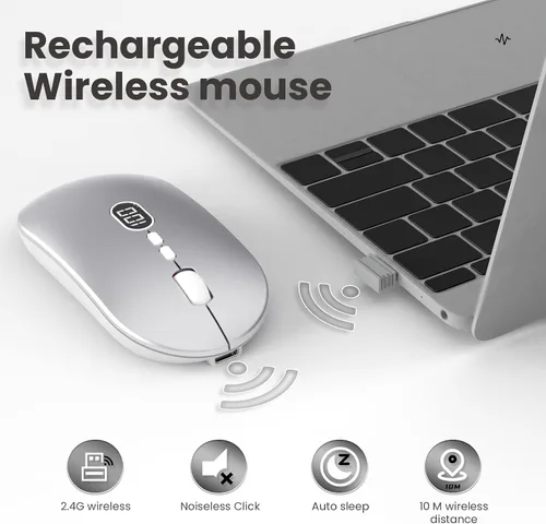 Vista 4 de MAGIC-REFINER X1 - Mouse inalámbrico para computadora portátil con nivel de batería visible, mouse USB ultradelgado portátil de 2.4G, clic