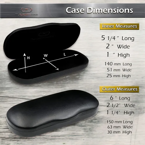 Vista 5 de MyEyeglassCase Men's Medium Glasses Case - Classic Eyeglasses Hard Shell Holder, Elegant Easy Open Lip with Pouch and Cloth As196 Negro Con Tela