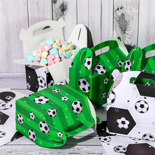 Vista 5 de Outus Paquete de 16 cajas de golosinas de fútbol, bolsas de dulces de fútbol, bolsas de regalo de fiesta de cumpleaños, cajas de papel para galletas