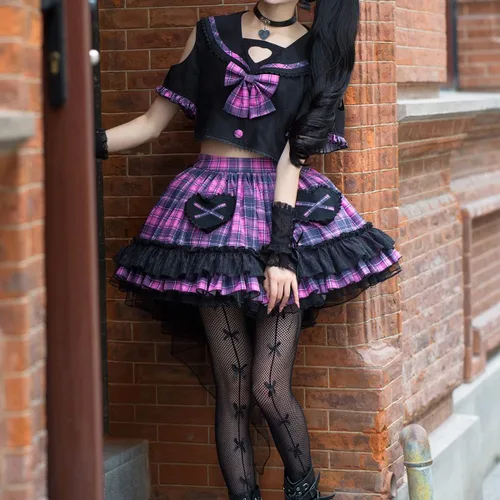 Vista 4 de ZZEQYG Sweet Cool - Falda de dos piezas con diseño de rock punk