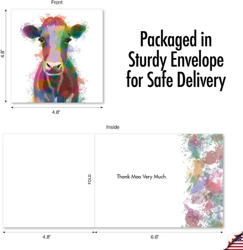 Vista 4 de The Best Card Company - Dulce tarjeta de agradecimiento con sobre, colorido animal impreso gratitud saludo - Cow Funky Rainbow Wildlife CQ4948ETYG