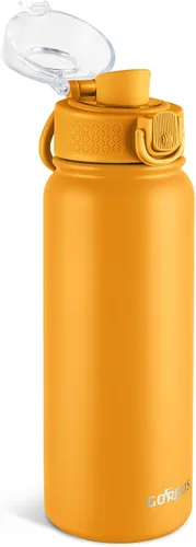 Vista 14 de GOPPUS Botella de agua de acero inoxidable aislada de 20 oz sin BPA, excelente para viajes, con tapa para beber - A prueba de fugas y sudor con tapa