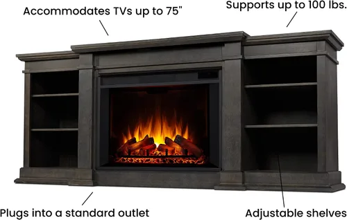 Vista 6 de Eliot - Soporte para TV con chimenea eléctrica de 81 pulgadas, color gris antiguo Real Flame