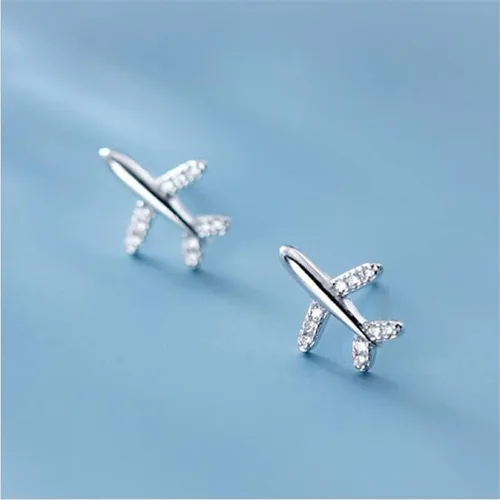 Vista 6 de Juego de collar y aretes con colgante de avión, circonita cúbica, avión, aerolínea, pulsera de joyería para mujeres y niñas, Zirconia cúbica, No es