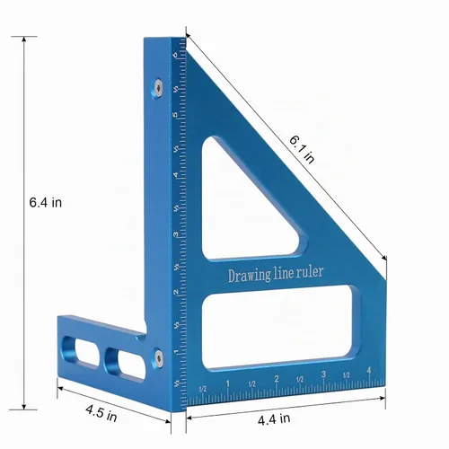 Vista 2 de Regla de medición multiángulo imperial 3D de 6 pulgadas, transportador cuadrado de carpintería de aleación de aluminio de 45/90 grados, línea