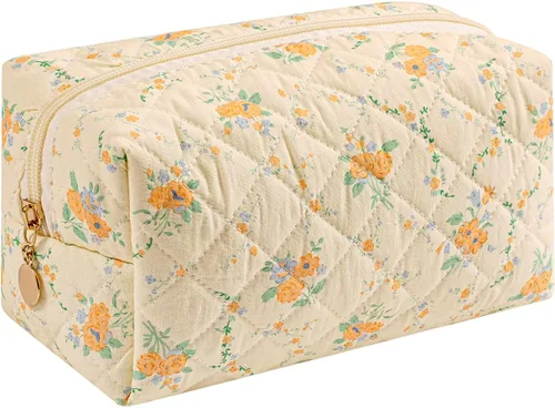 Vista 18 de Bolsa de maquillaje de viaje para mujeres y niñas, bolsa de maquillaje con cremallera, flores florales, organizador de maquillaje, bolsa de tela