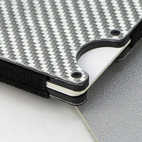 Vista 4 de Clip de dinero de fibra de carbono, diseño delgado, tarjetero para hombre, protección RFID, cartera de fibra de carbono, Fibra de carbono plateado