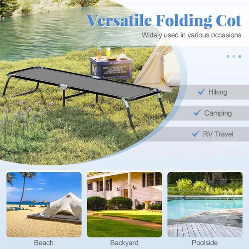 Vista 6 de Goplus Catre plegable para campamento, cama plegable de alta resistencia para adultos y niños con almohadilla antideslizante para los pies, catre