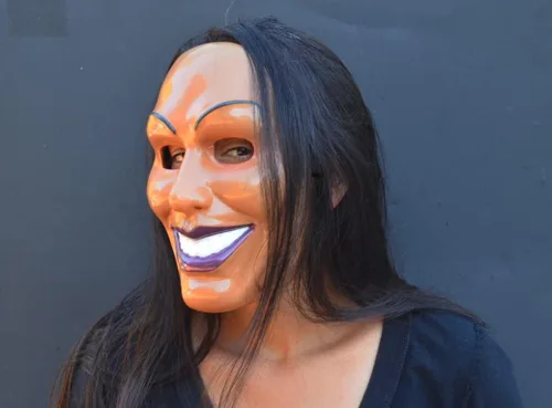 Vista 3 de Acid Tactical Máscara espeluznante de la purga de la cara sonriente de Halloween (mujer)