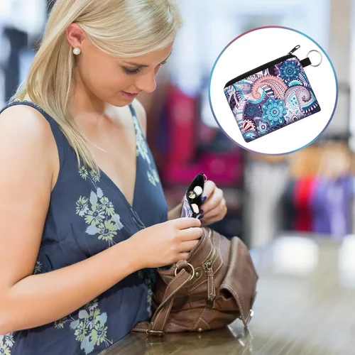 Vista 4 de Monedero pequeño de 10 piezas, estilo bohemio, con cremallera, exquisito regalo para mujeres y niñas en el día de San Valentín, Estampado De Flores
